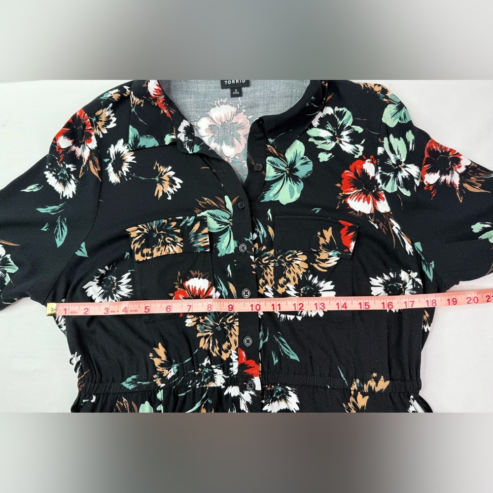 Torrid Mini Challis Shirt Dress Black Floral 3/4 Sleeves Size Large - Picture 7 of 8